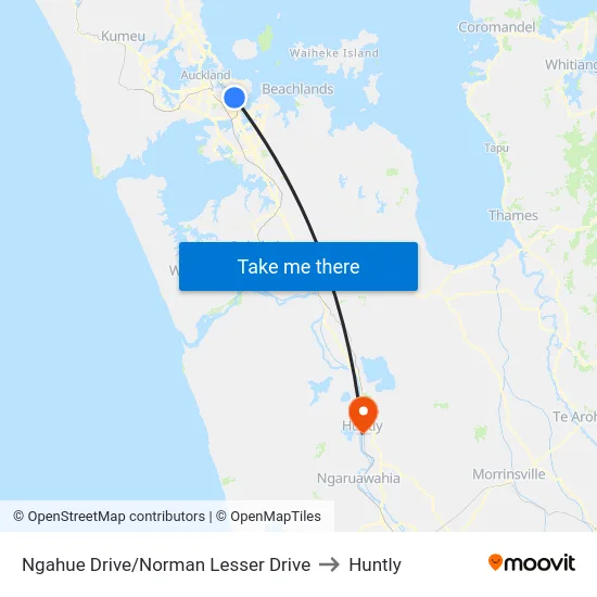 Ngahue Drive/Norman Lesser Drive to Huntly map
