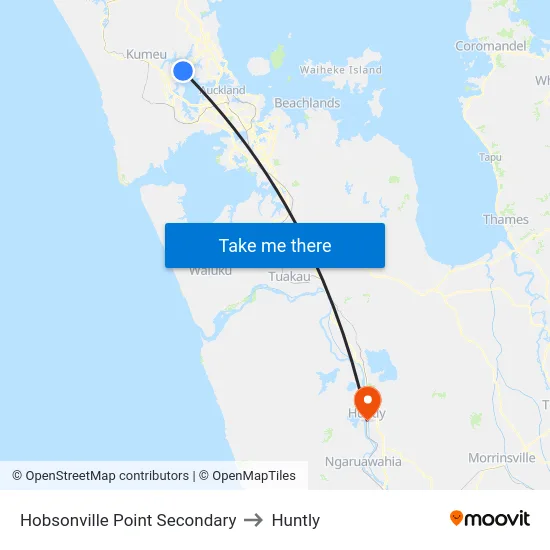 Hobsonville Point Secondary to Huntly map