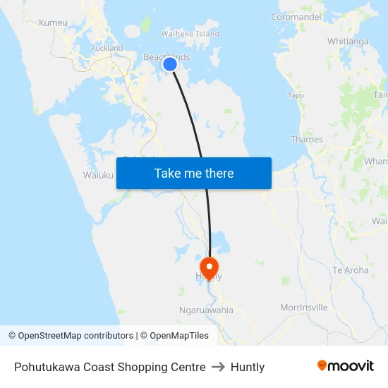 Pohutukawa Coast Shopping Centre to Huntly map