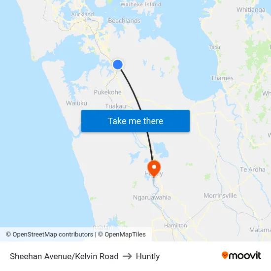 Sheehan Avenue/Kelvin Road to Huntly map
