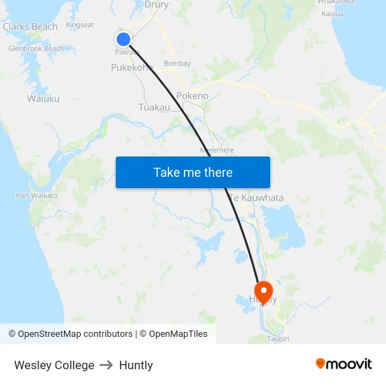 Wesley College to Huntly map