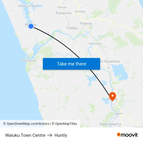 Waiuku Town Centre to Huntly map