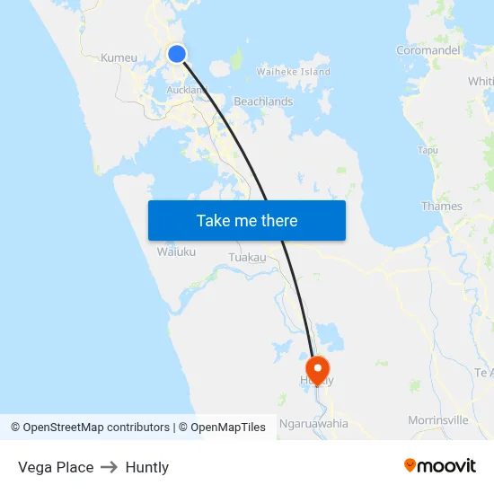 Vega Place to Huntly map