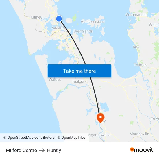Milford Centre to Huntly map