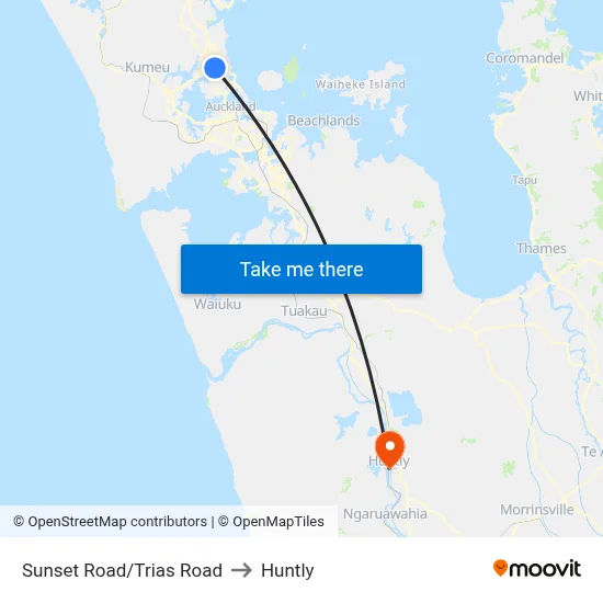 Sunset Road/Trias Road to Huntly map