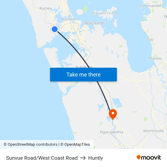 Sunvue Road/West Coast Road to Huntly map