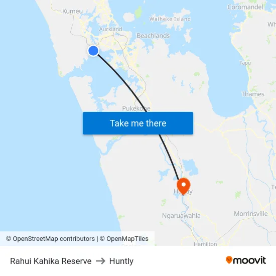 Rahui Kahika Reserve to Huntly map