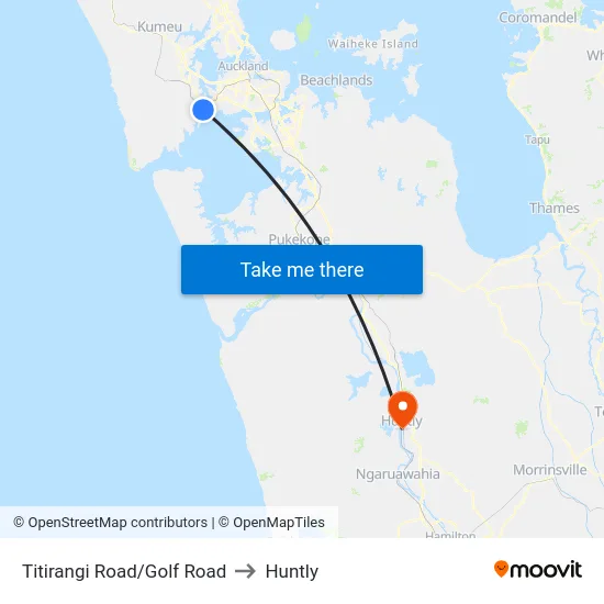 Titirangi Road/Golf Road to Huntly map