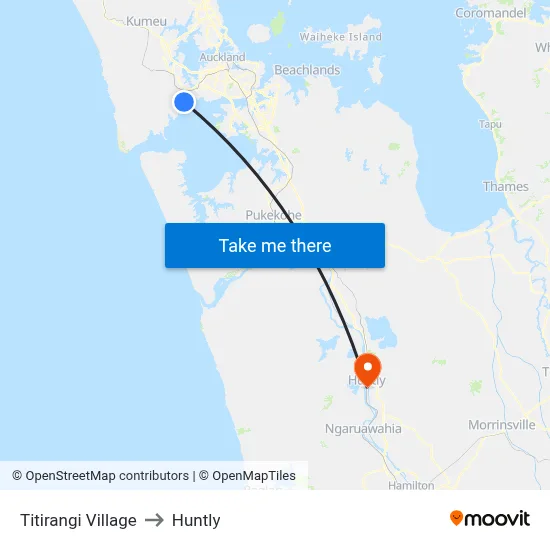Titirangi Village to Huntly map