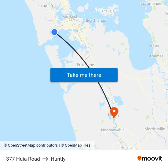 377 Huia Road to Huntly map