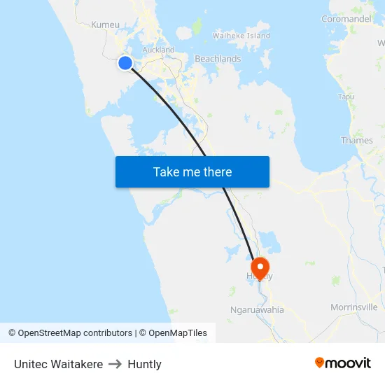 Unitec Waitakere to Huntly map