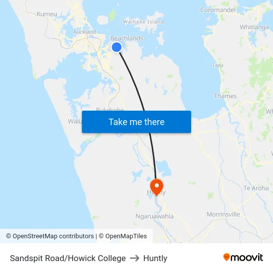 Sandspit Road/Howick College to Huntly map