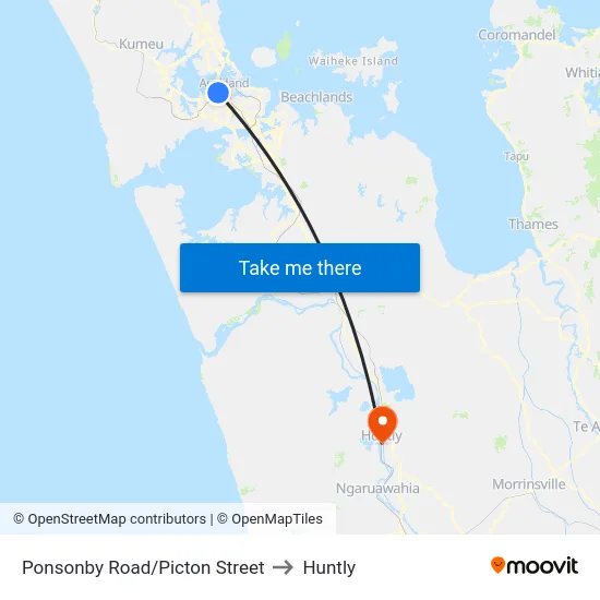 Ponsonby Road/Picton Street to Huntly map