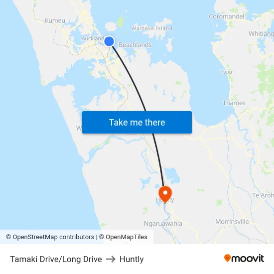 Tamaki Drive/Long Drive to Huntly map