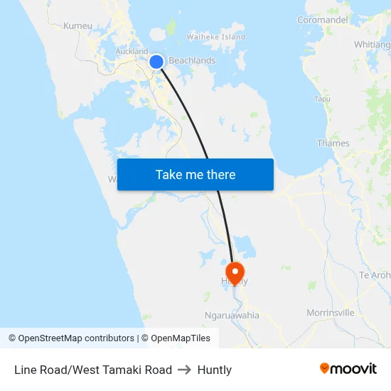 Line Road/West Tamaki Road to Huntly map