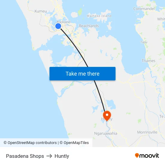 Pasadena Shops to Huntly map