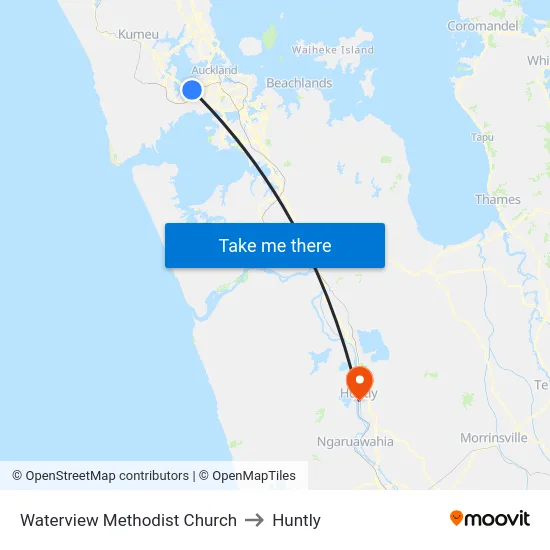 Waterview Methodist Church to Huntly map