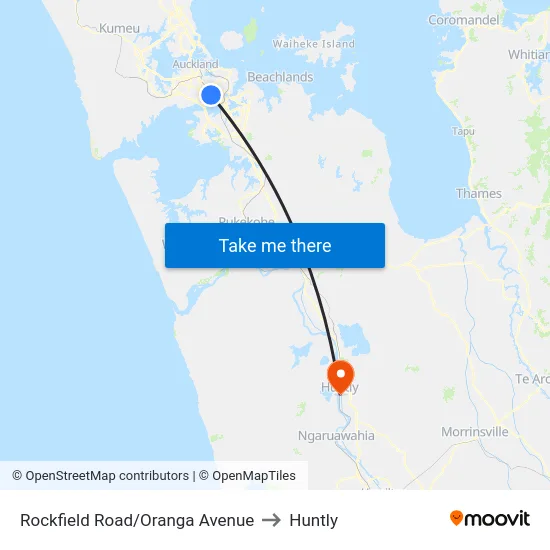 Rockfield Road/Oranga Avenue to Huntly map
