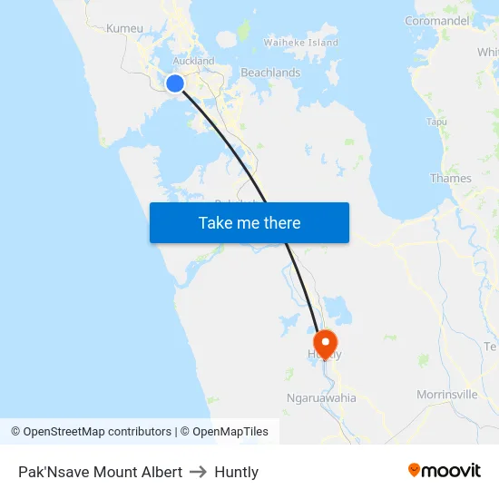 Pak'Nsave Mount Albert to Huntly map
