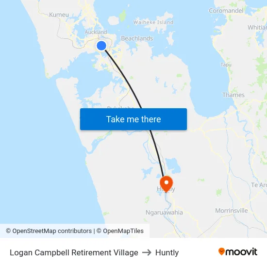 Logan Campbell Retirement Village to Huntly map