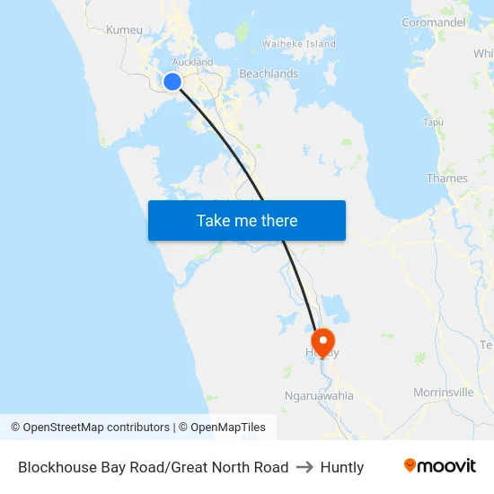 Blockhouse Bay Road/Great North Road to Huntly map