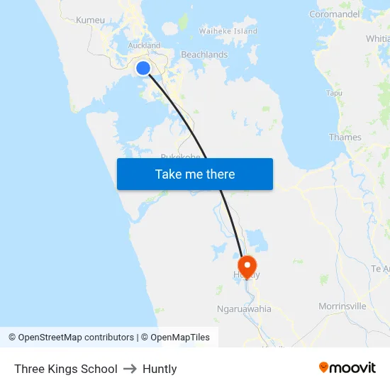 Three Kings School to Huntly map