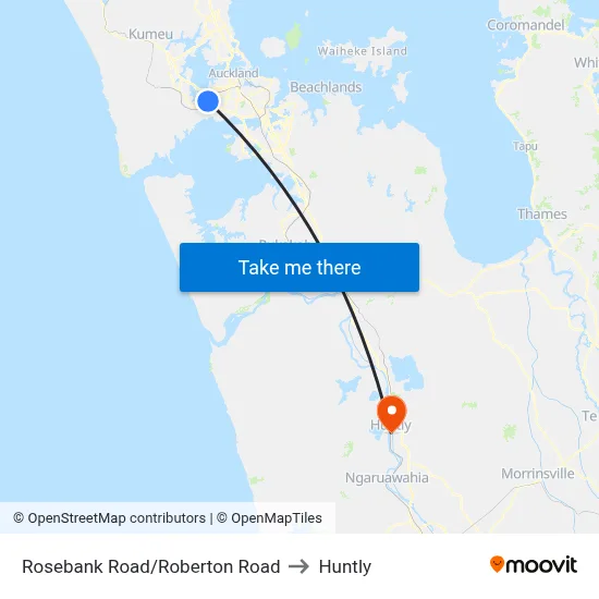 Rosebank Road/Roberton Road to Huntly map