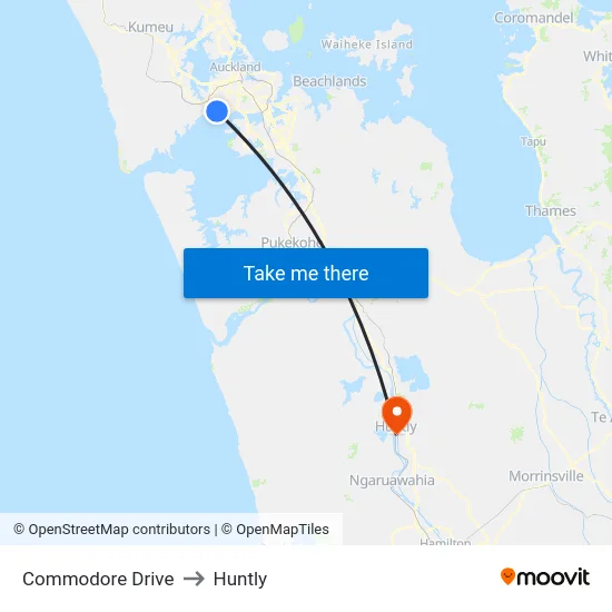 Commodore Drive to Huntly map