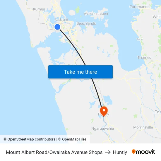 Mount Albert Road/Owairaka Avenue Shops to Huntly map