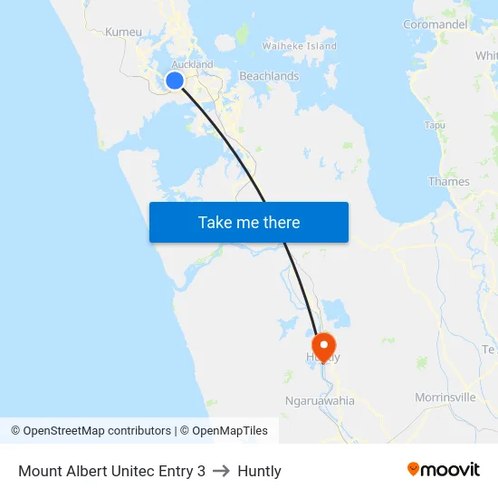 Mount Albert Unitec Entry 3 to Huntly map