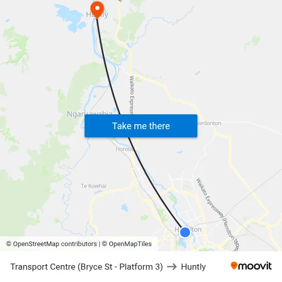 Transport Centre (Bryce St - Platform 3) to Huntly map