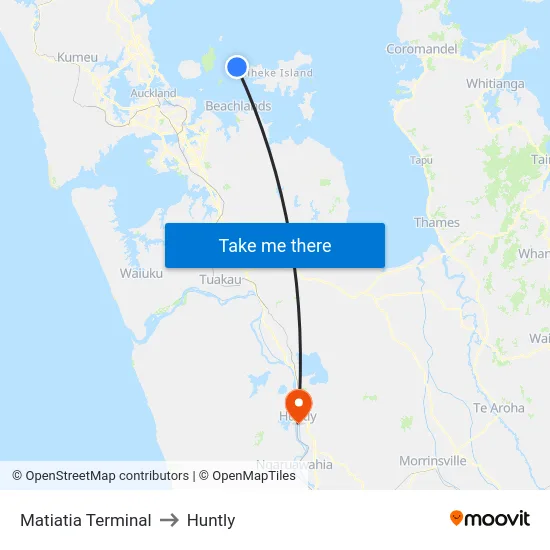 Matiatia Terminal to Huntly map