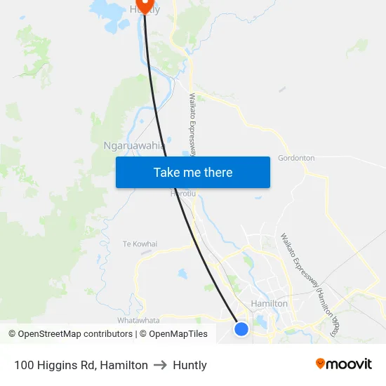 100 Higgins Rd, Hamilton to Huntly map