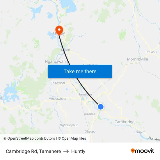 Cambridge Rd, Tamahere to Huntly map