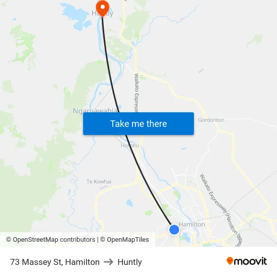 73 Massey St, Hamilton to Huntly map