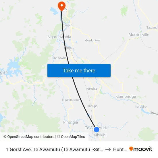 1 Gorst Ave, Te Awamutu (Te Awamutu I-Site) to Huntly map