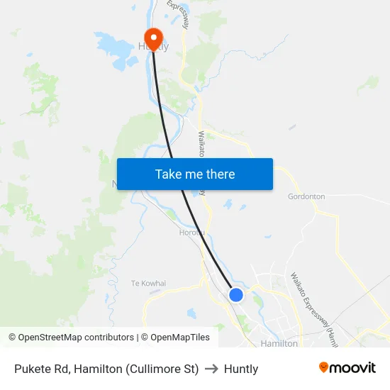 Pukete Rd, Hamilton (Cullimore St) to Huntly map