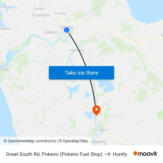 Great South Rd, Pokeno (Pokeno Fuel Stop) to Huntly map