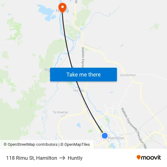 118 Rimu St, Hamilton to Huntly map