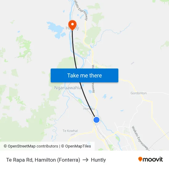 Te Rapa Rd, Hamilton (Fonterra) to Huntly map