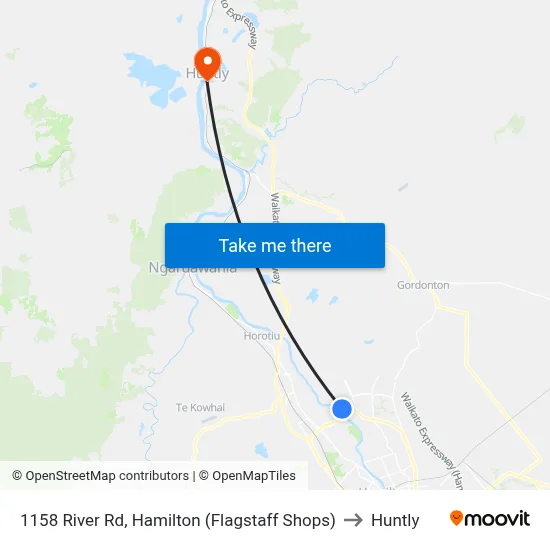 1158 River Rd, Hamilton (Flagstaff Shops) to Huntly map