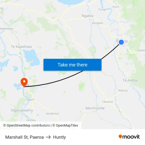 Marshall St, Paeroa to Huntly map