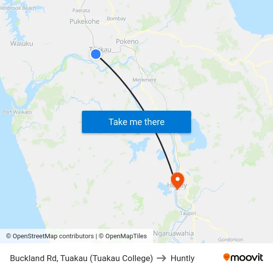 Buckland Rd, Tuakau (Tuakau College) to Huntly map