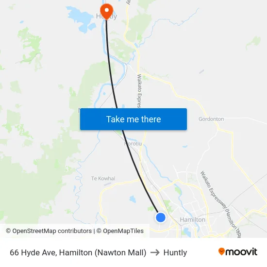 66 Hyde Ave, Hamilton (Nawton Mall) to Huntly map
