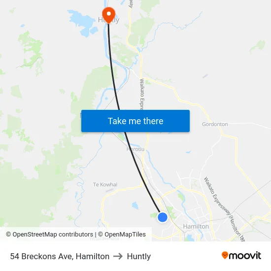 54 Breckons Ave, Hamilton to Huntly map