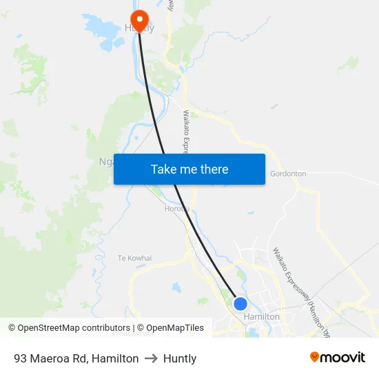 93 Maeroa Rd, Hamilton to Huntly map