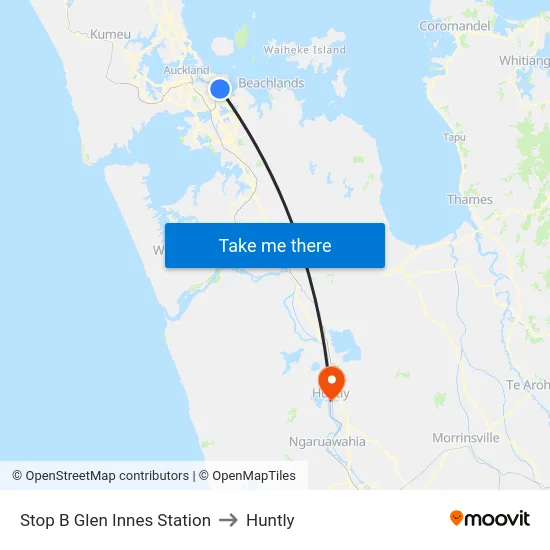 Stop B Glen Innes Station to Huntly map