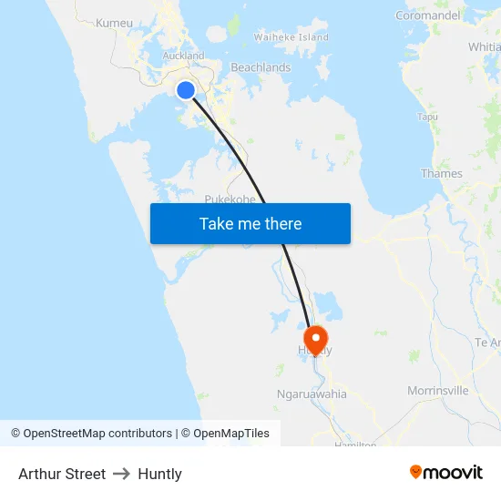 Arthur Street to Huntly map