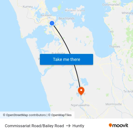 Commissariat Road/Bailey Road to Huntly map