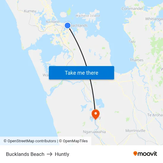 Bucklands Beach to Huntly map
